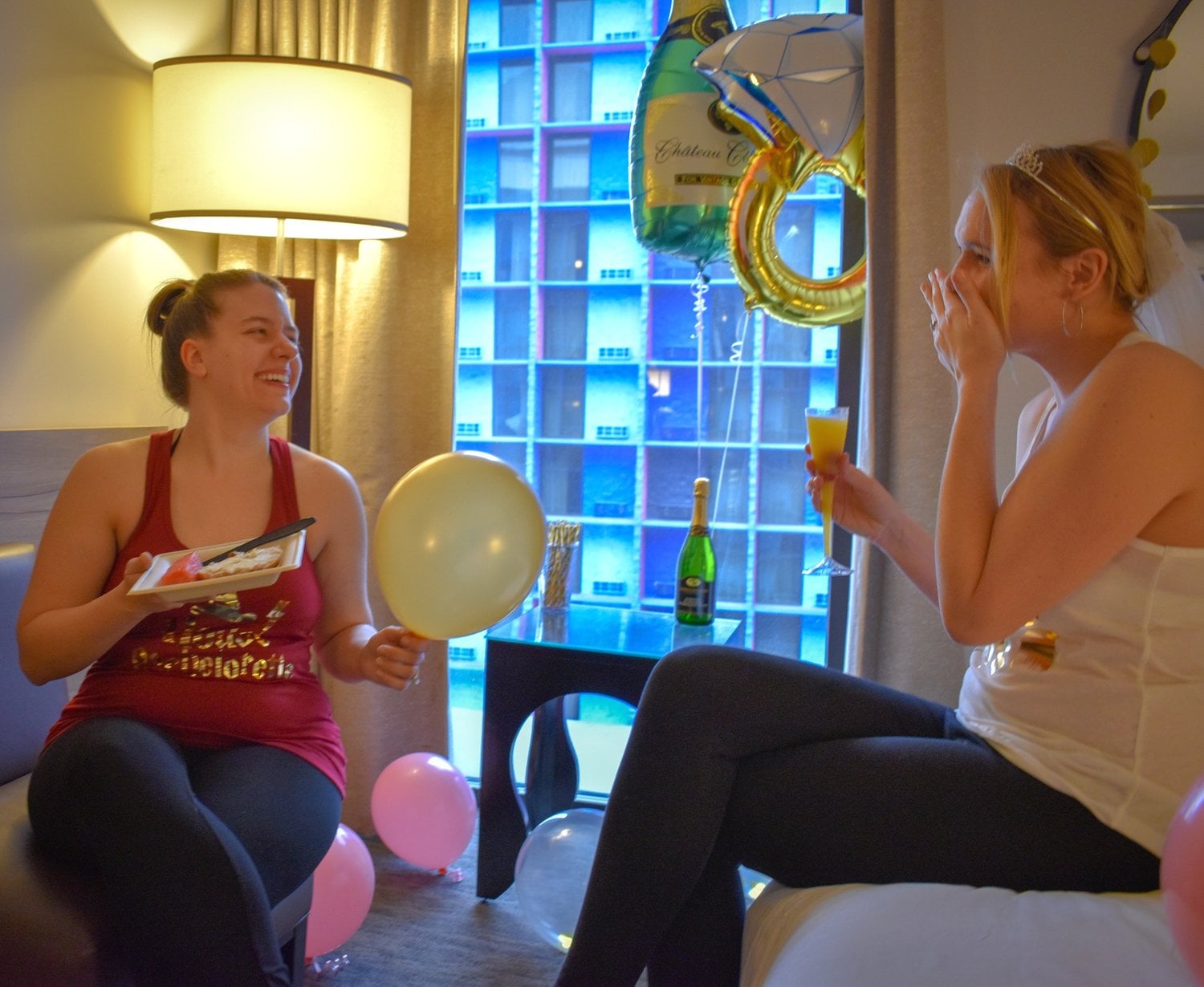 women laughing at a bachelorette party brunch in las vegas