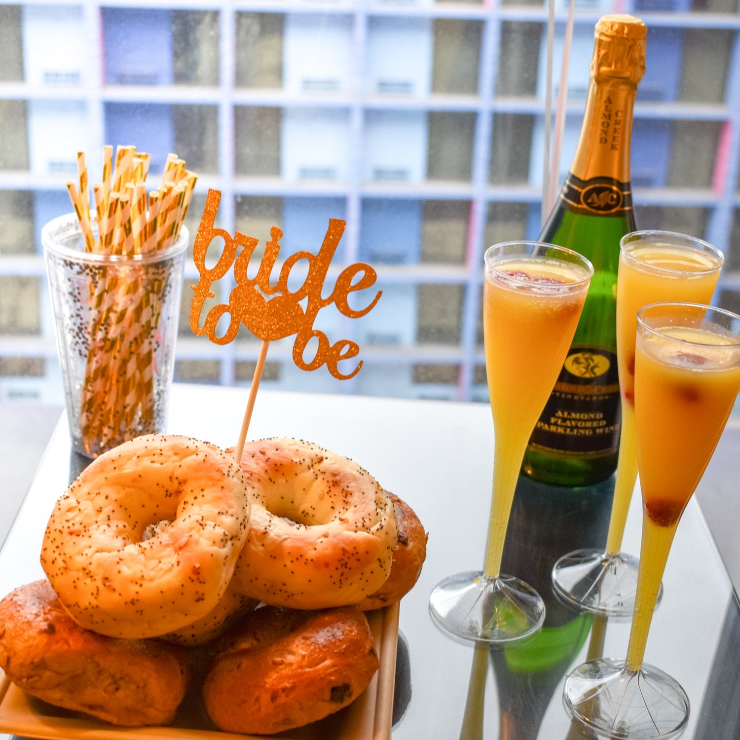 bagels and champagne at a bachelorette party in las vegas