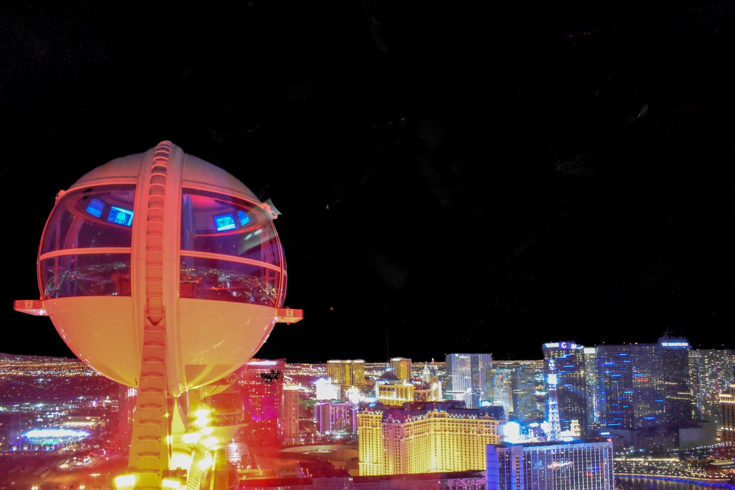 View of the las vegas strip from The high roller observation wheel at night