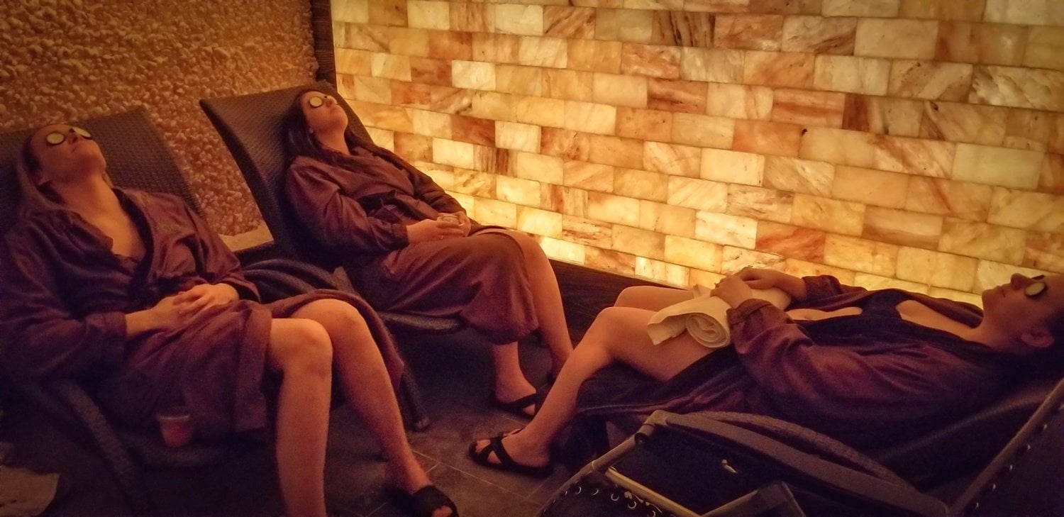 women relaxing in the salt cave at the linq spa in las vegas