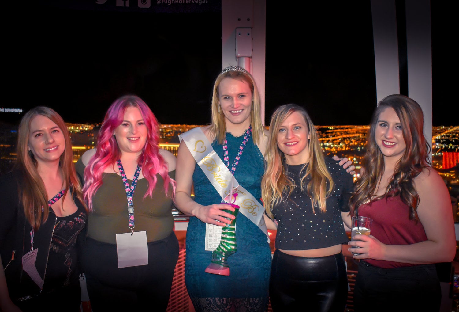 group of women at a bachelorette party on the High Roller in Las Vegas