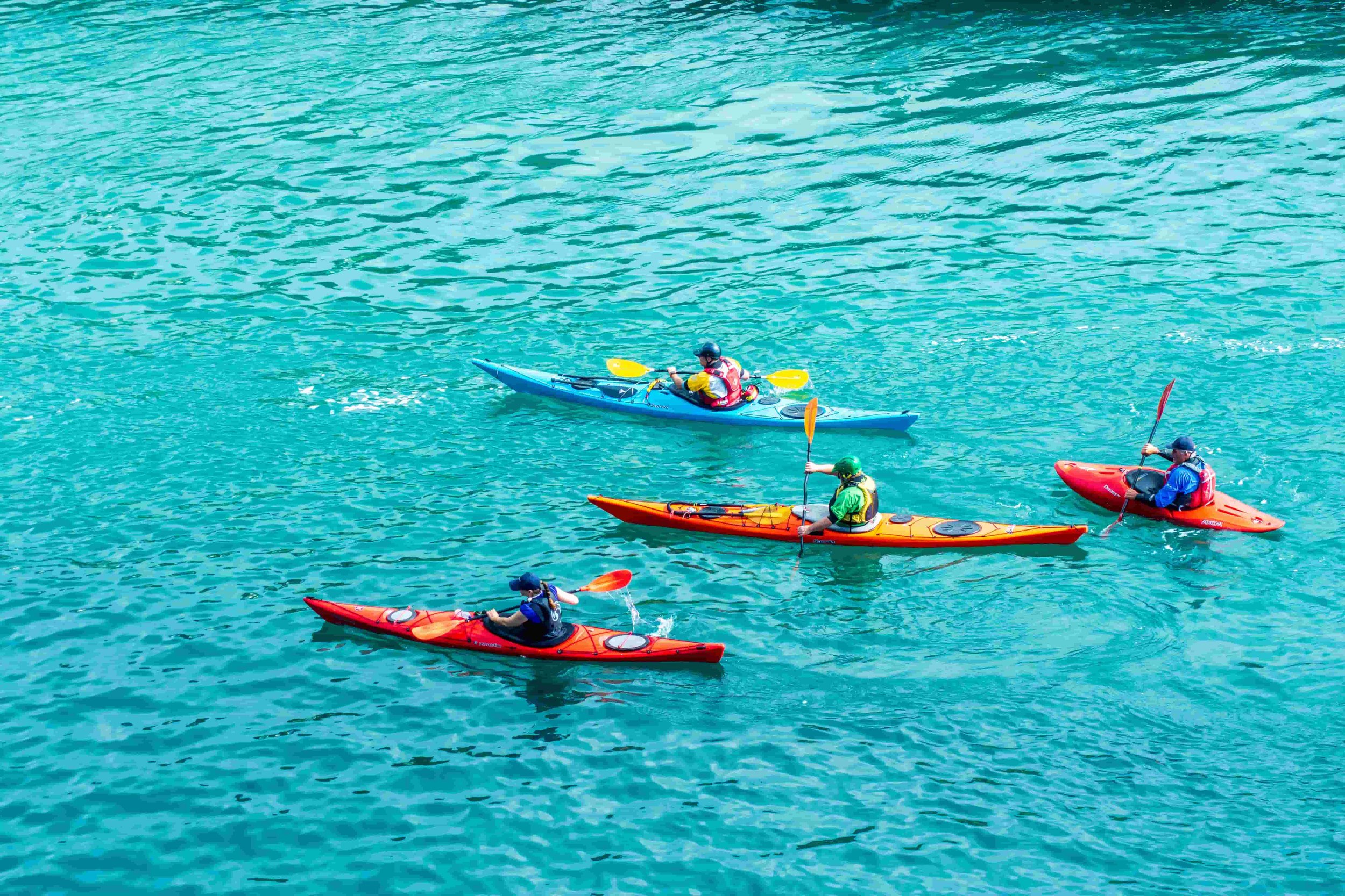 Group of kayakers in a guided tour